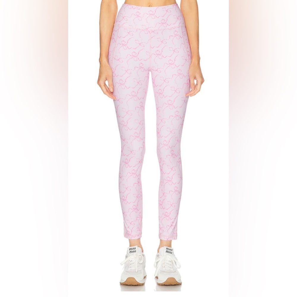 Love Shack Fancy Highland Legging Bow Print Posey Pink Size Extra Small NWT